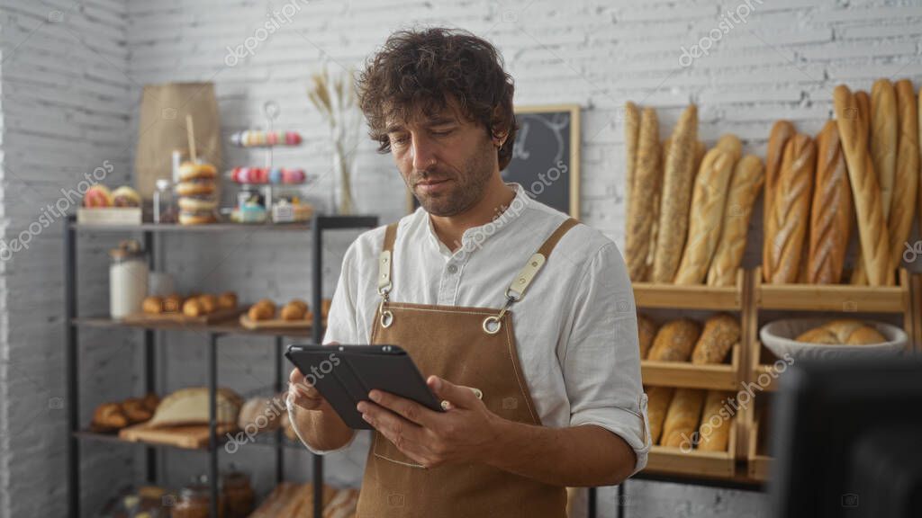 Dueña de confitería revisando producción y mermas en una tablet